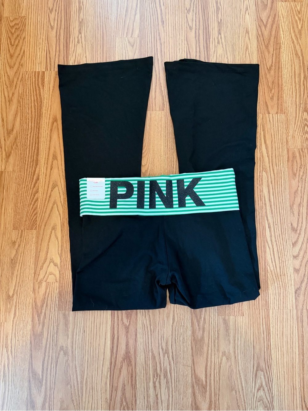 PINK Victoria's Secret Love Pink Originals Flare Leggings Green Stripes L